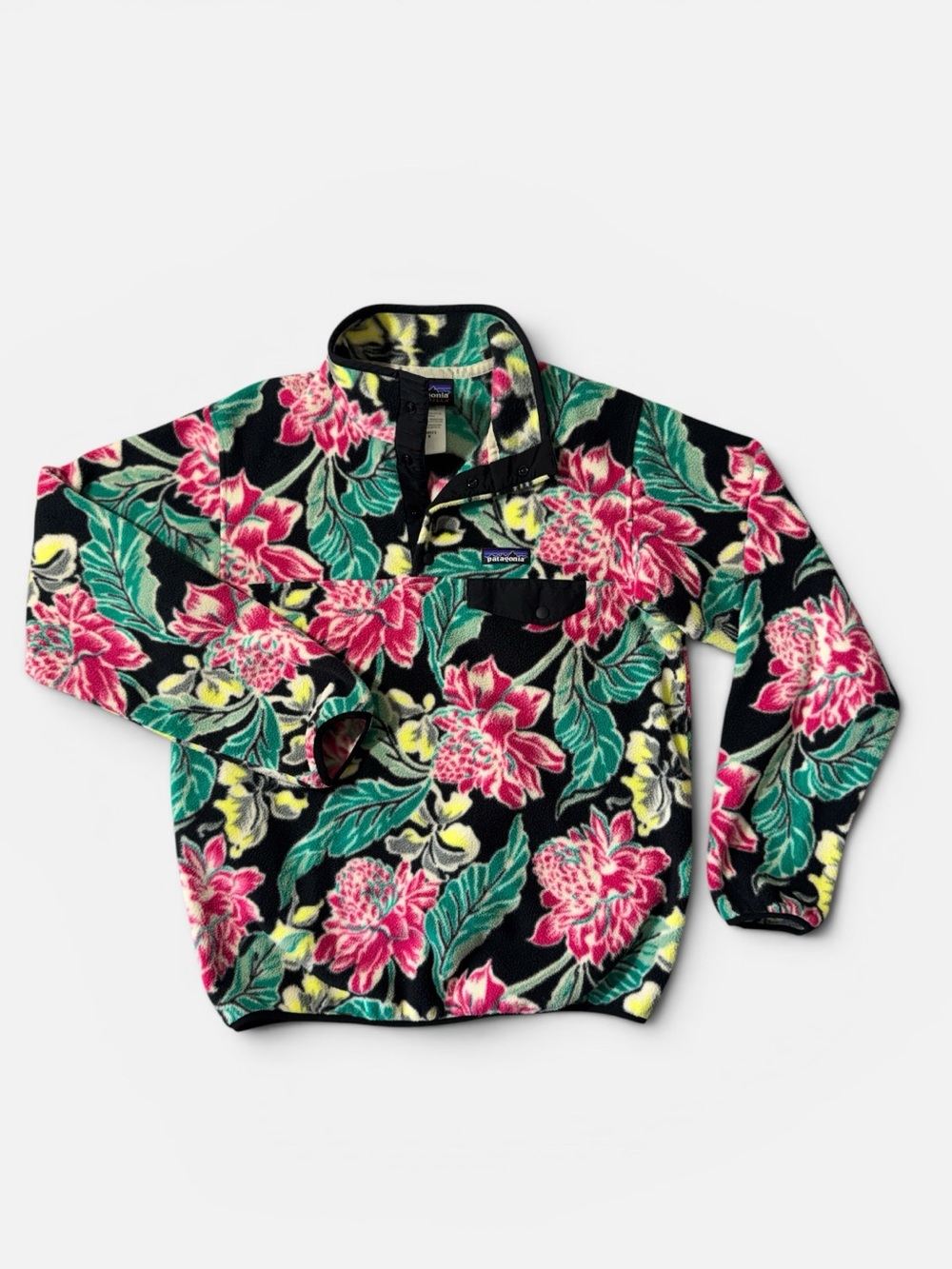 Patagonia women’s M Medium lightweight Synchilla snap-T pullover floral fleece
